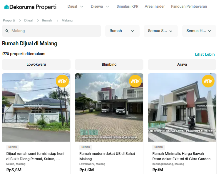 Rumah dijual di Malang